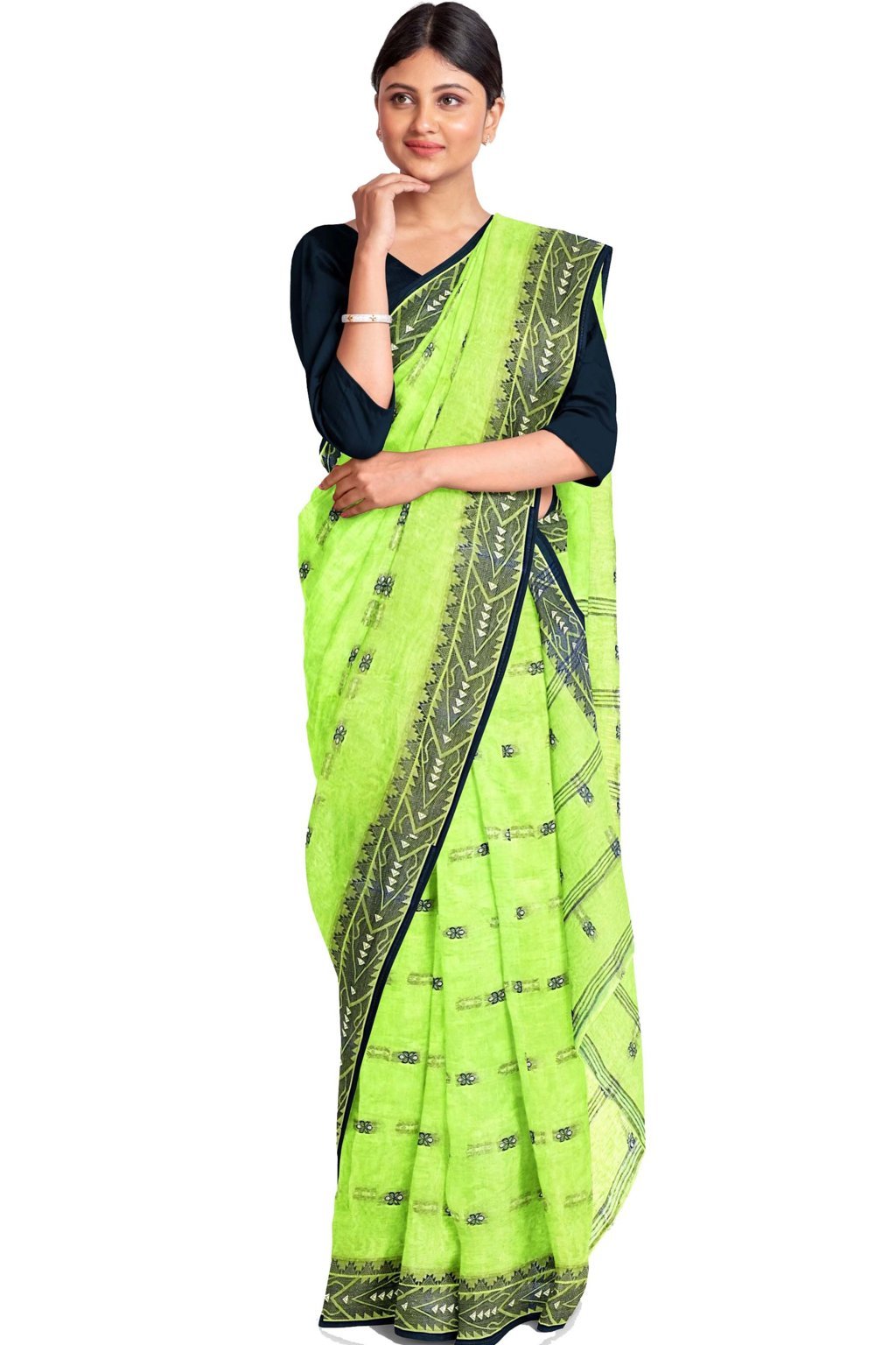 Dark Green Pure Cotton Urvi Tant Saree (1169)
